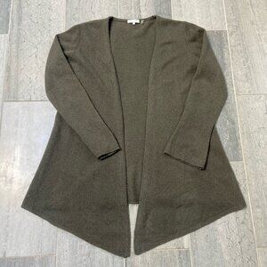 Minnie Rose 100% Cashmere Open Front Duster Cardigan Sweater Green/Brown Sz Med
